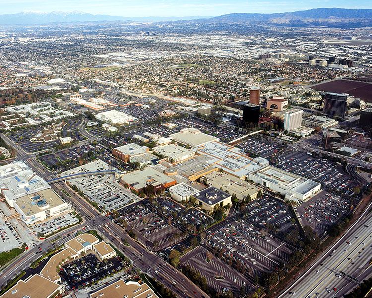 South Coast Plaza aerial view, Orange County